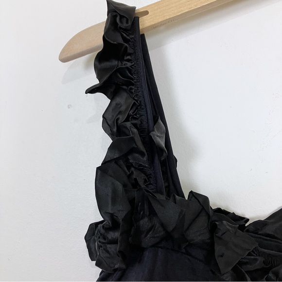 Vintage black ruffle bodycon bandage dress midi cocktail party frilly tiered - Picture 5 of 9